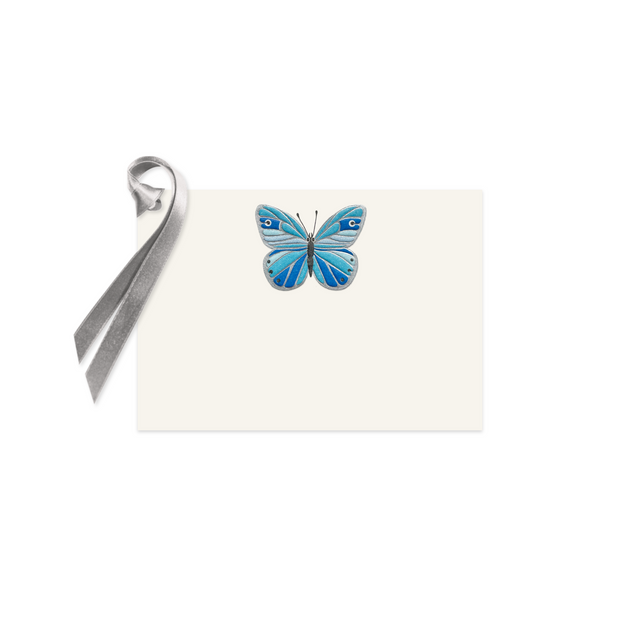 Dárková kartička Modrý motýl, stuha 10 ks
